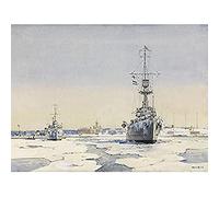 King Libau Harbour Destroyer Caledon WWI War Painting Art Print Canvas Premium Wall Decor Poster Mural