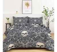 King Lightweight Soft Duvet 220 x 240 cm, Gothic Skull Pattern Theme Breathable Cosy Quilt - Grey Print Fade Resistant Machine Washable Comforter Set with 2 Pillowcases 50 x 75 cm
