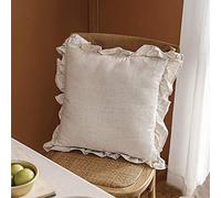 King Linens 100% French Linen Cushion Cover with Ruffles - Set of 2 - Stone Washed Solid Color Natural Flax Soft Breathable Pillow Covers - Linen, 18'' x 18''