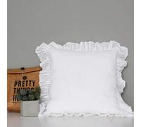 King Linens 100% French Linen Cushion Cover with Ruffles - Set of 2 - Stone Washed Solid Color Natural Flax Soft Breathable Pillow Covers - White, 18'' x 18''