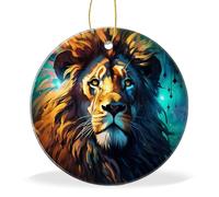 King Lion Woods Xmas Ornaments Ceramic Christmas Tree Decorations With Ribbon Noel Xmas Tree Hanging