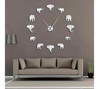King Live Large DIY Elephant Wall Clock Mirror Effect Wall Clock 47 Inch Giant Frameless Elephant Clock 3D Wall Watch Home Decor Modern Design Hanging Wall Art (Silver)