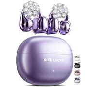 King Lucky Clip-on Earbuds Jewelry Wireless Bluetooth 5.4 Comfortable Open Ear Headphones with Detachable Flower Earrings,IPX5 Waterproof, 50H Play, for Women, Gift,Parties,Festival (Purple)
