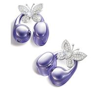 King Lucky Clip-on Earbuds Wireless Bluetooth 5.4 Open Ear Headphones with Detachable Butterfly Earrings,IPX5 Waterproof, 50H Play,Jewelry Ear Buds,Comfortable for Women,for Gift,Parties (Purple)