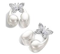 King Lucky Clip-on Earbuds Wireless Bluetooth 5.4 Open Ear Headphones with Detachable Butterfly Earrings,IPX5 Waterproof, 50H Play,Jewelry Ear Buds,Comfortable for Women,for Gift,Parties (White)