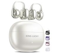 King Lucky i121 Open Ear Wireless Bluetooth 5.4 Clip-on Earbuds with Mic, 50H Playtime, Noise Cancelling, Waterproof, Comfortable for Small Ears & Glasses Wearers, for Workouts (white)