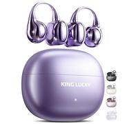 King Lucky i121 Open Ear Wireless Bluetooth 5.4 Clip-on Earbuds with Mic, 50H Playtime, Waterproof, Comfortable for Small Ears&Glasses Wearers, for Workouts (Modern Design, Purple)