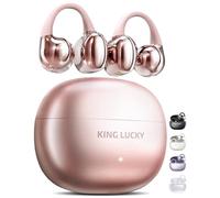 King Lucky i121 Open Ear Wireless Bluetooth 5.4 Clip-on Earbuds with Mic, 50H Playtime, Waterproof, Comfortable for Small Ears&Glasses Wearers, for Workouts (Modern Design, Rose Gold)