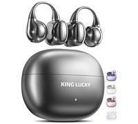 King Lucky i121 Open Ear Wireless Bluetooth 5.4 Clip-on Earbuds with Mic, 50H Playtime, Waterproof, Comfortable for Small Ears&Glasses Wearers, for Workouts (Modern Design, Black)