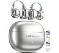 King Lucky i121 Open Ear Wireless Bluetooth 5.4 Clip-on Earbuds with Mic, 50H Playtime, Waterproof, Comfortable for Small Ears&Glasses Wearers, for Workouts silver