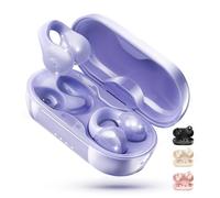 King Lucky i21 Open Ear Clip On Earbuds Wireless Bluetooth Ear Clip Headphones with Mic,Noise Cancelling, Waterproof IPX4,for Small Ears,Perfect for Running,Sports,Glasses Wearers (Purple)