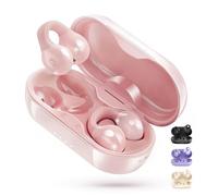 King Lucky i21 Open Ear Clip On Earbuds Wireless Bluetooth Ear Clip Headphones with Mic, Noise Cancelling, Waterproof IPX4, for Small Ears, Perfect for Running, Sports, and Glasses Wearers Pink