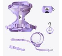 King Macks Dog Harness Set with Collar and Leash, Waste Bag Holder and Dirty Waste Bag Clip, Adjustable for Small/Medium/Large Dogs, Lightweight (Lavender, Large)