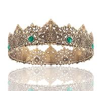 King Men Gold Tiara Crown Imperial Medieval Headband Crystal Pageant Costumes For Wedding Halloween Faire Birthday, M, Metal