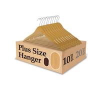 King Mills 19 Inch Plus Size Hangers, Extra Wide Hangers for Plus Size Clothes, Ganchos para Colgar Ropa, Ideal for XL, XXL Shirts, Coats, Dresses, Etc. Wood. Natural 10pk
