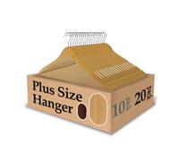 King Mills 19 Inch Plus Size Hangers, Extra Wide Hangers for Plus Size Clothes, Ganchos para Colgar Ropa, Ideal for XL, XXL Shirts, Coats, Dresses, Etc. Wood. Natural 20pk