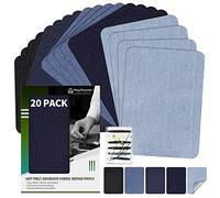 KING MOUNTAIN Iron-on Repair Patch 20 Pcs Pack,Denim Patches for Jeans Kit 3" by 4-1/4", 100% Cotton Denim Iron-on Repair Patch,Jeans and Clothing Repair and Decoration Kit (Five Color)
