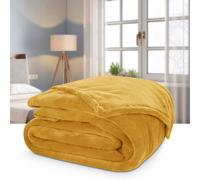 (king, Mustard) Faux Fur Fleece Blanket Sofa Throw Soft Warm Bed Mink Single Double King & Super King