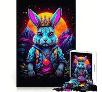 King Neon Rabbit Jigsaw Puzzle 1000 Piece for Adults Mind Exercise Stress Relief Family Play Birthday Idea (38x52cm)