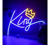 King Neon Sign Dimmable Crown Blue Letters LED Light Decoration for Bedroom