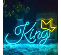 King Neon Signs for Wall Decor,Blue LED Light Signs Golden Crown Neon Lights Aesthetics Light Up Sign USB Powered Switch Wall Neon Art Decor Lights for Bedroom Kids Teen Boys Room Birthday Party Bar