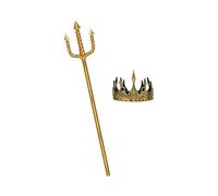 King Neptune Trident, Gold Tridents Costume Halloween Adult King Trident Devil Trident Costume with Crown for Adults Dress Cosplay Costume (With crown)