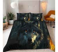 King Night Wolf Shadow Bedding Set Ultra-Soft Microfiber Duvet Cover Set 3Pcs - 230x220cm + 2 Pillowcases 50x75cm- Animal 3D Printed Design with Zip Closure & Corner Ties