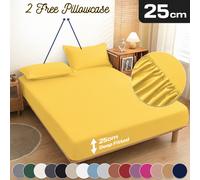 (King, Ochre Yellow) 3 Piece Fitted Sheet Set Bed Sheets & Pillowcases