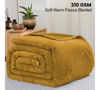 (King, Ochre/ Yellow Blanket) Fleece Blankets Throw Thick Warm Super Soft Bed Sofa Travel Large Faux Fur Mink Blanket Double & King