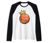 King Of Basketball Queen Of Basketball With Crown Distressed Raglan Baseball Tee