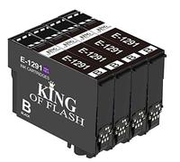King of Flash 4 Black Compatible Printer Ink Cartridges For Epson T1291-4 x Black SX420W, SX425W, SX525WD, SX620FW, Office B42WD, BX305F, BX305FW, BX320, BX320FW, BX525WD, BX535WD