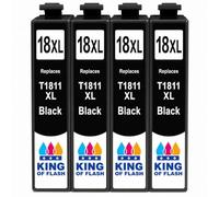 KING OF FLASH 4 Black Compatible Printer Ink Cartridges For T1811-4 x Black 18XL XP30, XP102, XP202, XP305, XP405, XP205, XP302, XP415, XP415, XP412, XP315, XP312, XP215, XP212, XP405WH