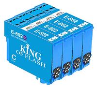 KING OF FLASH Compatible Printer Ink Cartridges For Epson T0807 - Epson Stylus RX560, RX585, RX685, R265, R285, R360, PX6505, PX50, PX700W, PX710W, PX800FW, PX810FW, P50 Printers (4 x Cyan)