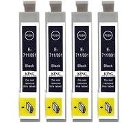 KING OF FLASH Replacement for Epson T0711 Ink Cartridges Compatible for Epson Stylus SX218 SX415 SX515W SX200 SX100 SX610FW S21 DX7450 DX8400 DX8450 SX100 DX4000 - (4 x T0711)