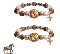 King of Glory Horse Faith Bracelet, Christian Scripture Bracelet with Horse Pendant Cross Charm, Spiritual Gift for Christians (2pcs)
