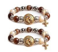 King of Glory Horse Faith Bracelet, Christian Stretch Scripture Bracelet with Cross Charm, Inspirational for Christians (2pcs)
