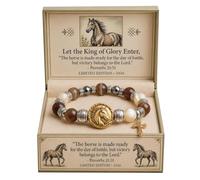 King of Glory Horse Faith Bracelet for Men Women, Proverbs 21:31 Christian Scripture Natural Agate Bead Cross Jewelry Gift Box