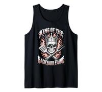 King of The Backyard Flame Proud Grilling Dad Humor Skull Tank Top