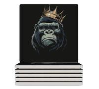 King of The Gorilla Ceramic Coaster Set with Cork Base Square Drink Coasters Decorative Cup Table Mats for Office Home