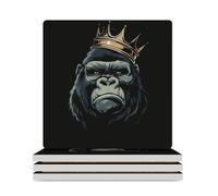King of The Gorilla Ceramic Coaster Set with Cork Base Square Drink Coasters Decorative Cup Table Mats for Office Home
