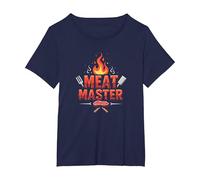 King of The Grill: Smokin' Meats BBQ Royalty T-Shirt, Women's Plus, Navy, 2X