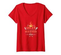 King of The Grill: Smokin' Meats BBQ Royalty V-Neck T-Shirt, Women, Red, XXL