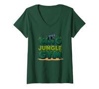 King of The Jungle Gym: Playful Primate Adventure V-Neck T-Shirt, Women, Forest Green, S
