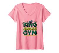 King of The Jungle Gym: Playful Primate Adventure V-Neck T-Shirt, Women, Pink, S