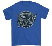 King of The Road Motorcycle Skull Biker Mens T-Shirt 100% Cotton Royal Blue L