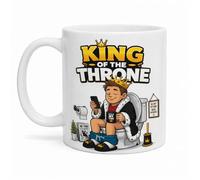King of the Throne Ceramic Coffee Mug, White, 11oz, Funny Novelty Gift, Glossy Finish, Always On The Toilet, Him, He, Mr, Boyfriend, Father, Husband