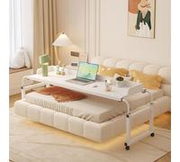 King Over Bed Desk Height Adjustable Rolling Workstation Large Capacity Home Office Table for Bedroom Queen King Bed Compatible White Style 2