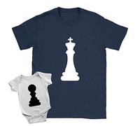 King + Pawn Duo Babygrow and T-Shirt 0-3m Babygrow | Medium T-Shirt White + Navy New Baby Arrival Father Funny Gift Xmas
