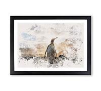 King Penguin Watercolour Framed Print | A2 Black Framed Wall Art | Ready to Hang | Modern Historical Picture | Living Room Bedroom Lounge Office