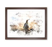 King Penguin Watercolour Modern Framed Wall Art Print, Ready to Hang Picture for Living Room Bedroom Home Office Décor, Walnut A3 (46 x 34 cm)